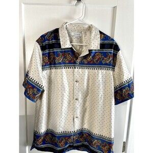 Urban Outfitters mens heavy satin Cuban style short sleeve button shirt Paisley